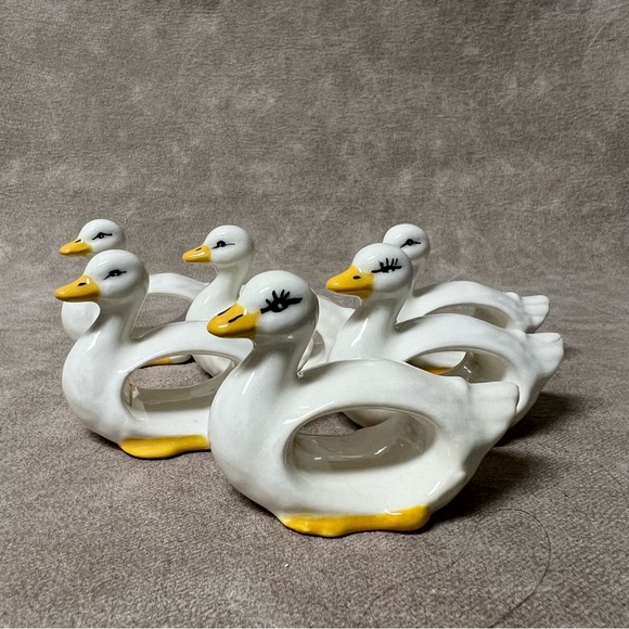 Set of 6 Vintage Duck Goose Ceramic Napkin Rings Holders - Picture 2 of 4